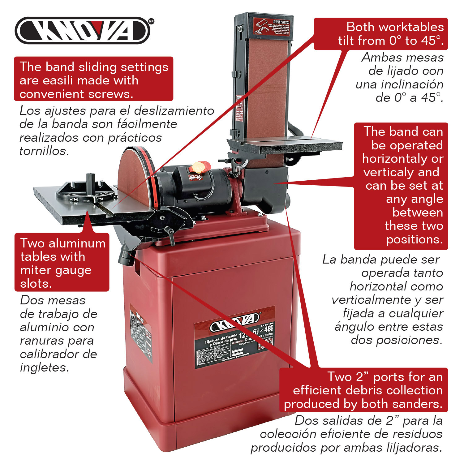 Lijadora de banda y disco 12 x 6 x 48
